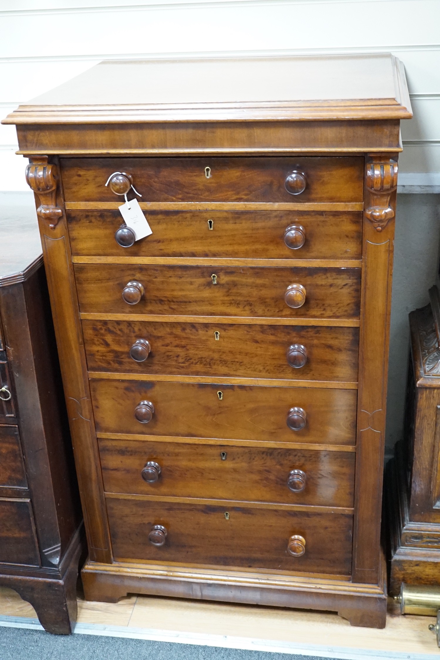 A Victorian mahogany seven drawer collector's chest, width 69cm, depth 52cm, height 114cm *Please note the sale commences at 9am.
